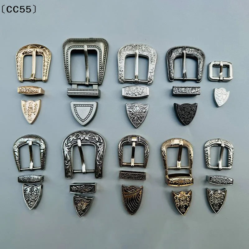 Vintage Carved 3-Piece Belt Buckle Set – DIY Leather Craft Belt Buckle Set Qst