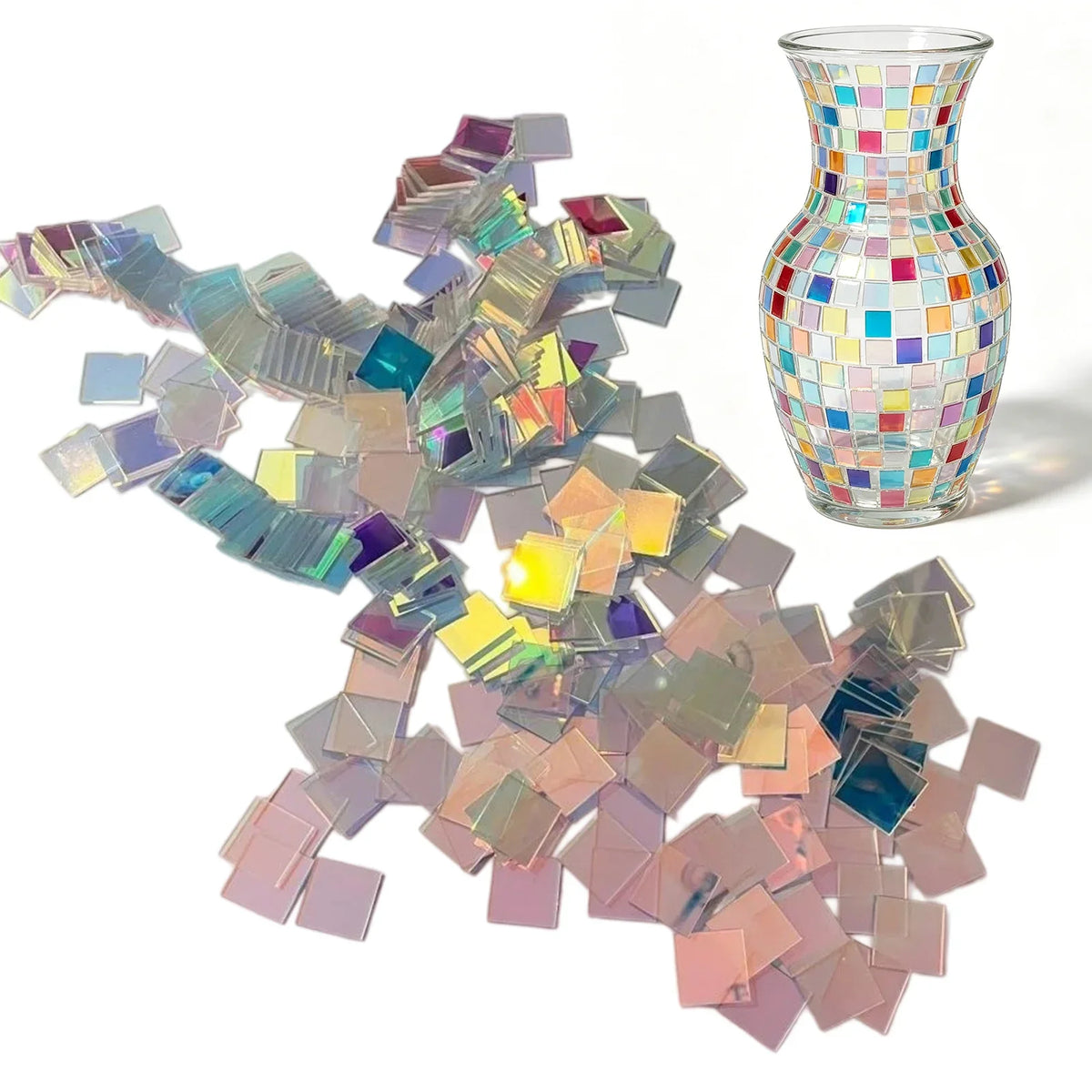 Iridescent Holographic Mosaic Tiles – Double-Sided DIY Décor Mosaic Craft Tiles Qme