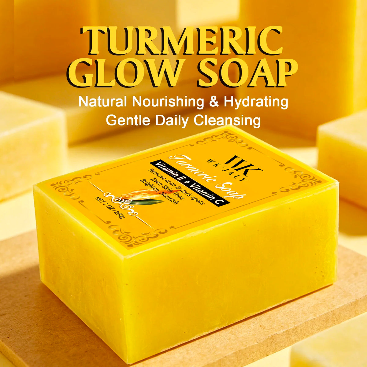 WK'JALY Turmeric Glow Soap with Vitamin C – 200g Bar Brightening Bar Soap Qst Pack of 1