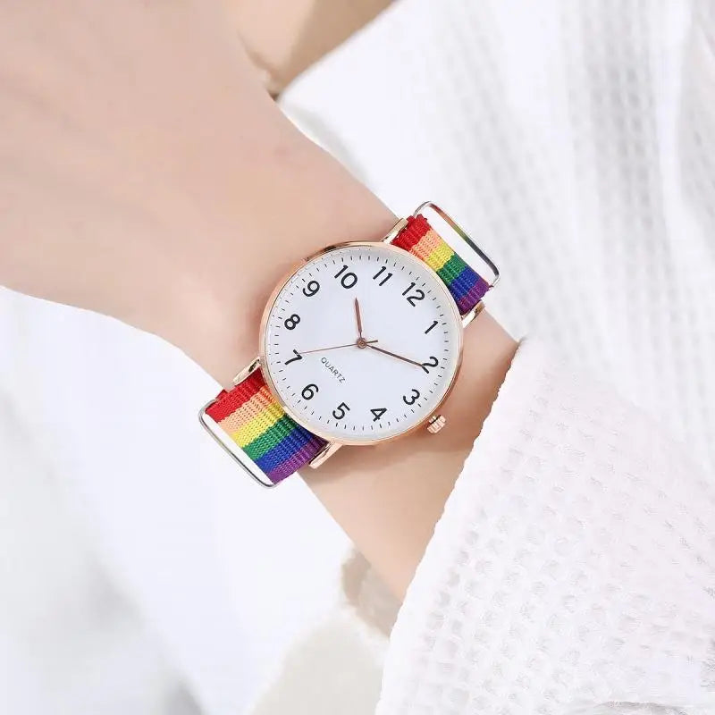 Rainbow Ultra-Thin Canvas Strap Watch | 12-Pointer Analog Canvas Strap Watch Qme
