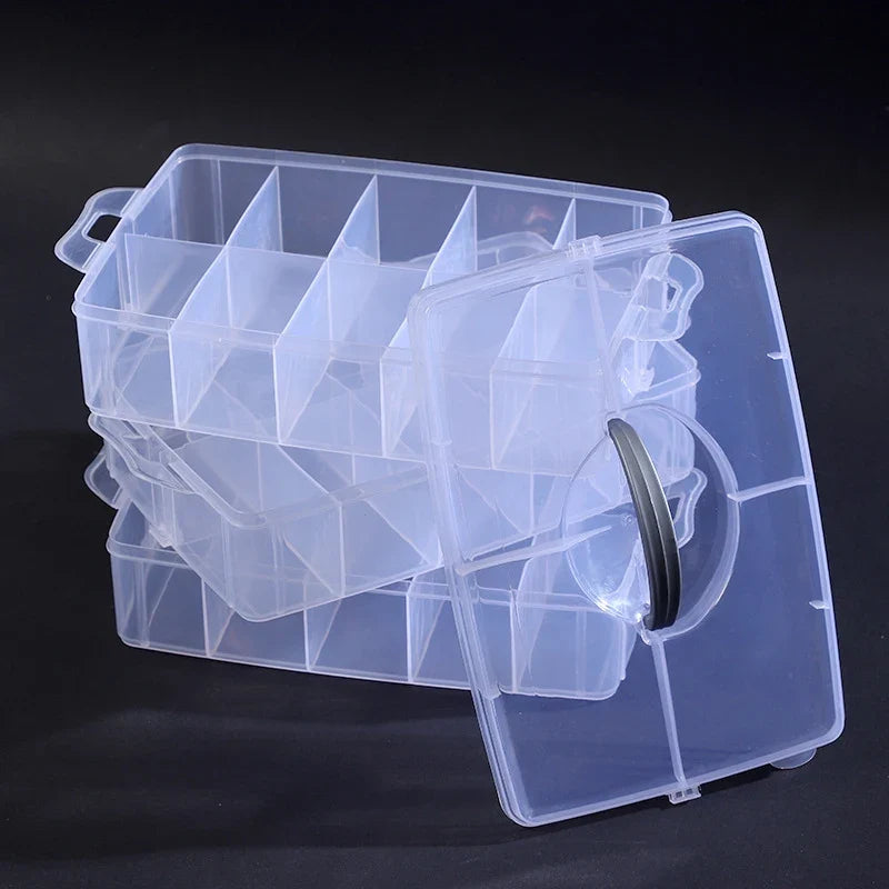 30-Grid 3-Layer Stackable Clear Jewelry Organizer Box Jewelry Organizer Box Qme