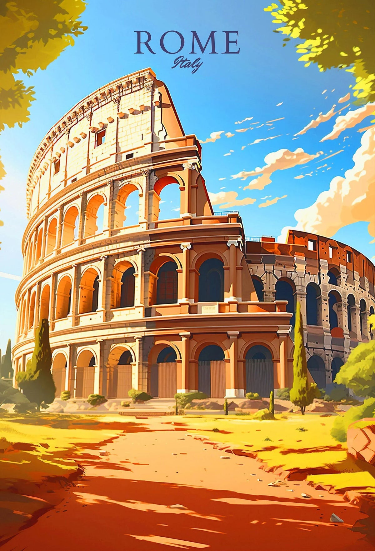 Italy City Canvas Wall Art – Colorful Fantasy Travel Poster Canvas Wall Art Qst 7 40x50cm Unframed