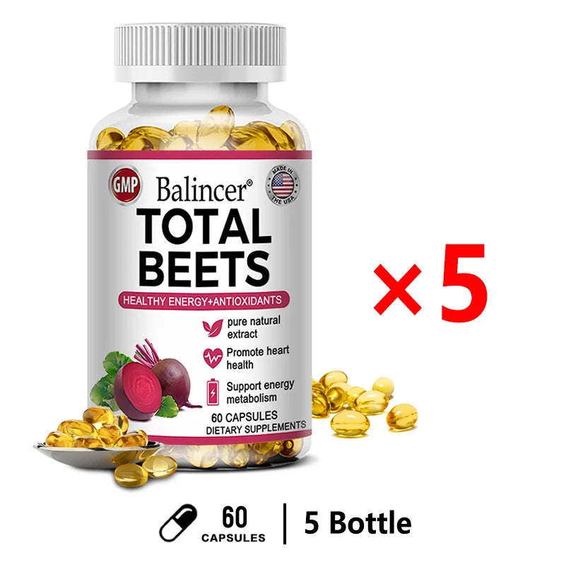 Organic Beetroot Capsules – Grape, Vitamin B6 & B12 | Balincer Herbal Supplement Capsules Qst 60 count-5 bottle