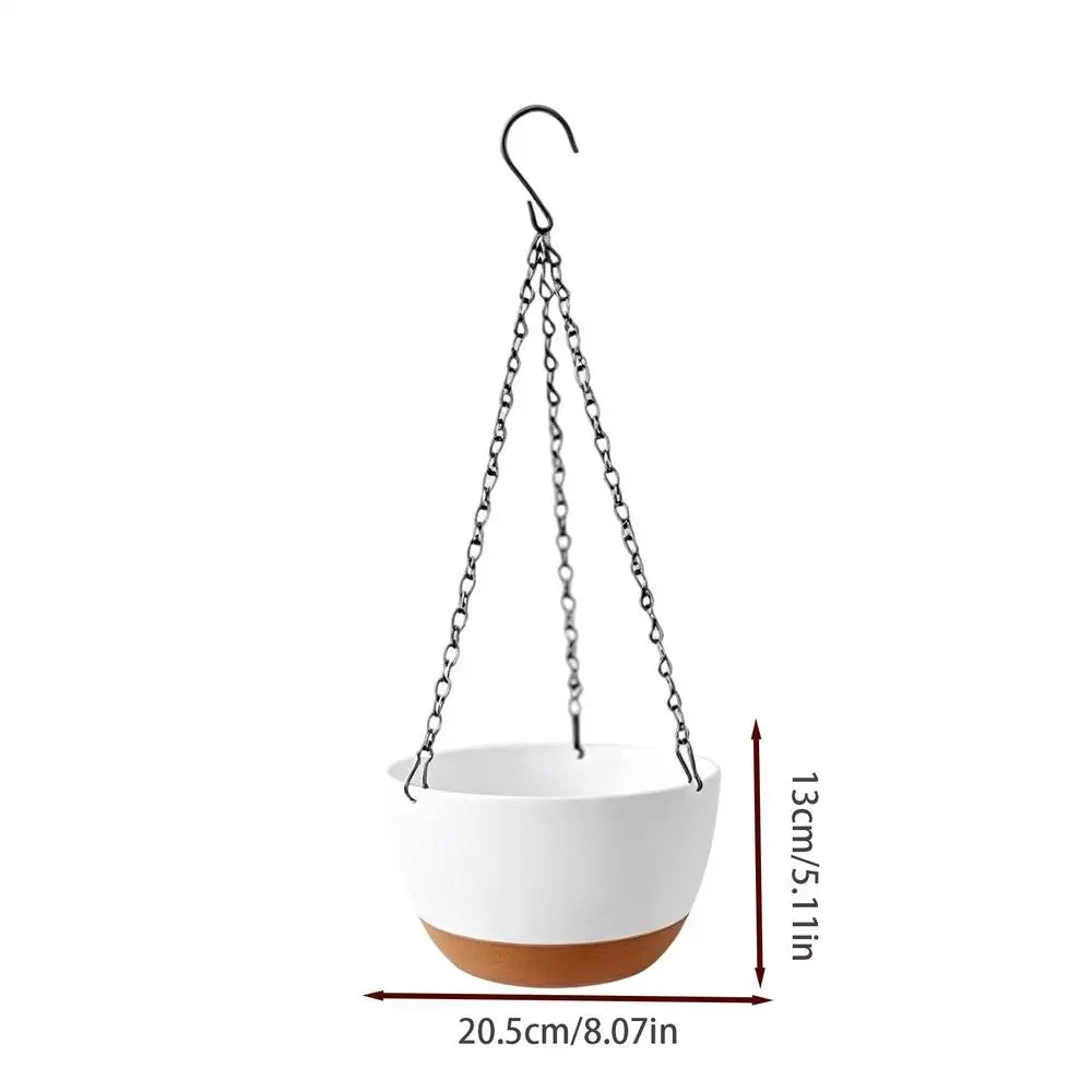 Hangable Flower Basket Planter with Removable Tray | Indoor & Outdoor Hanging Planter Pot Qme China Mainland Brown
