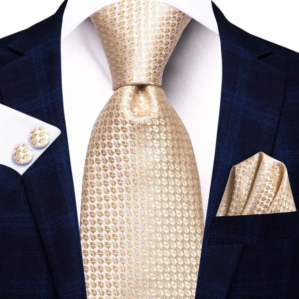 Hi-Tie Men's Silk Necktie Handkerchief & Cufflinks Set Necktie & Cufflinks Set Qme SN-3782