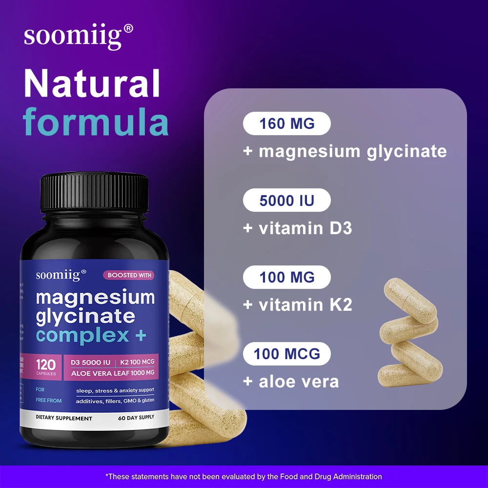 Magnesium Glycinate + Vitamin D3 & K2 Capsules | SOOMIIG Magnesium Supplement Qst