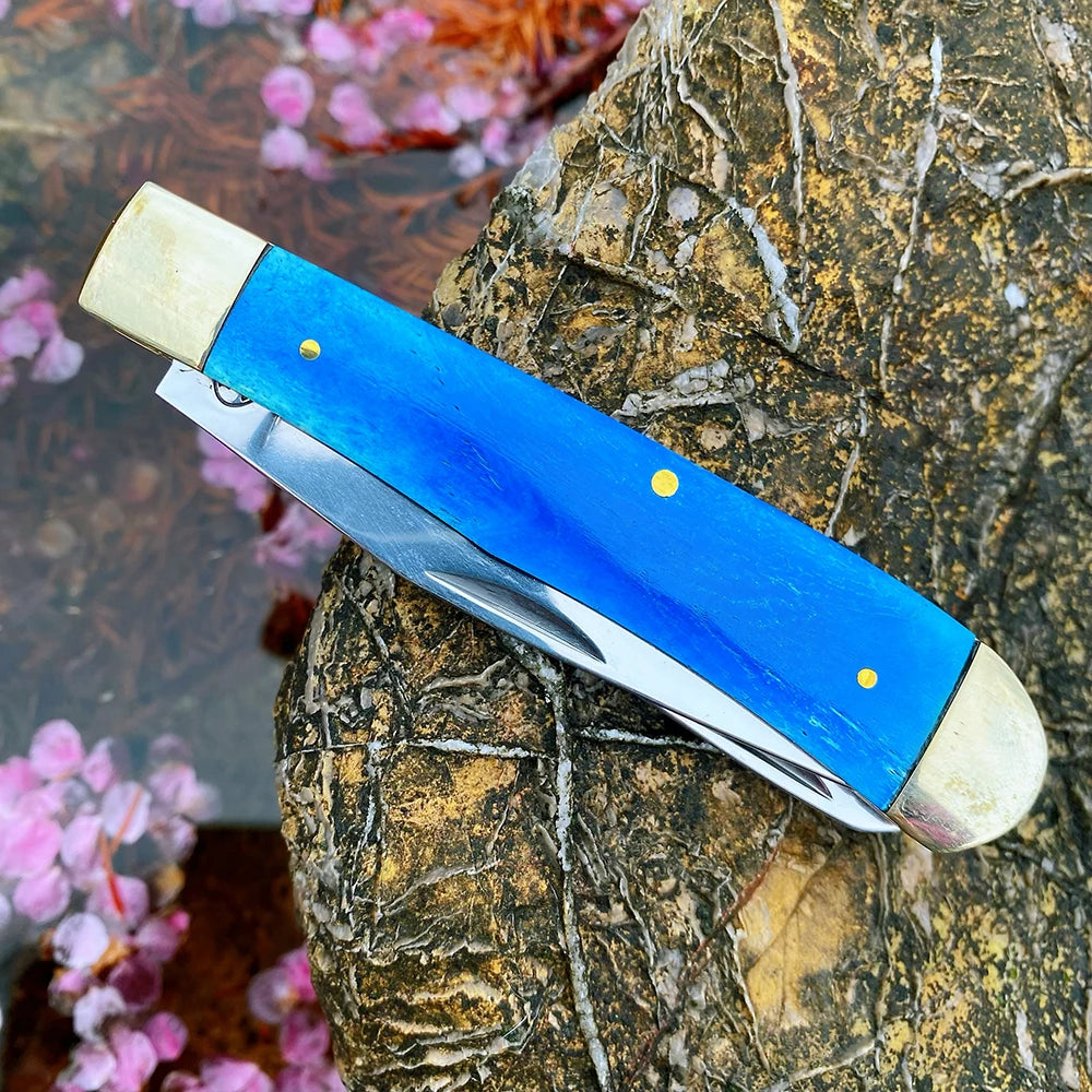 Z.QIAN Trapper Slip Joint Folding Pocket Knife – Bone Handle Folding Pocket Knife Qst Blue