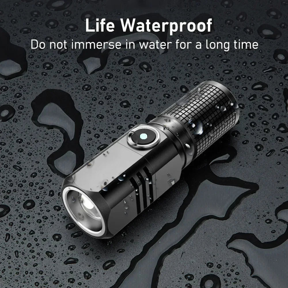 XHP50 Mini LED Flashlight USB Rechargeable 3 Modes Zoomable LED Flashlight Torch Qst