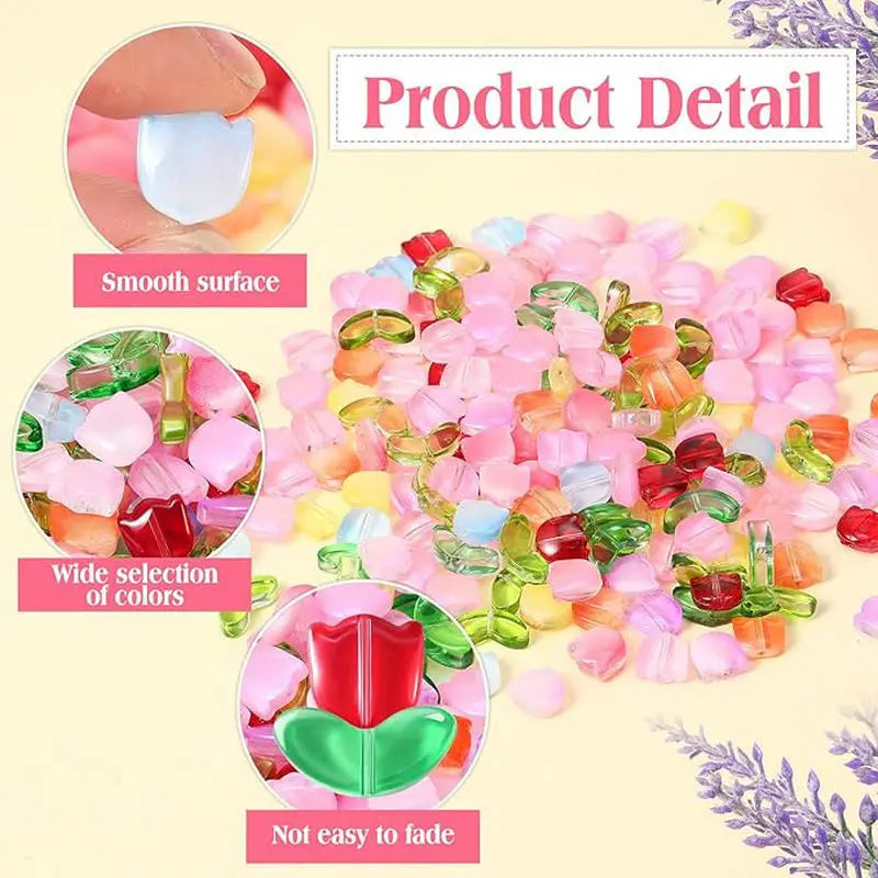 Glass Tulip Flower Beads – Handcrafted Crystal Loose Beads Craft Loose Beads Qme