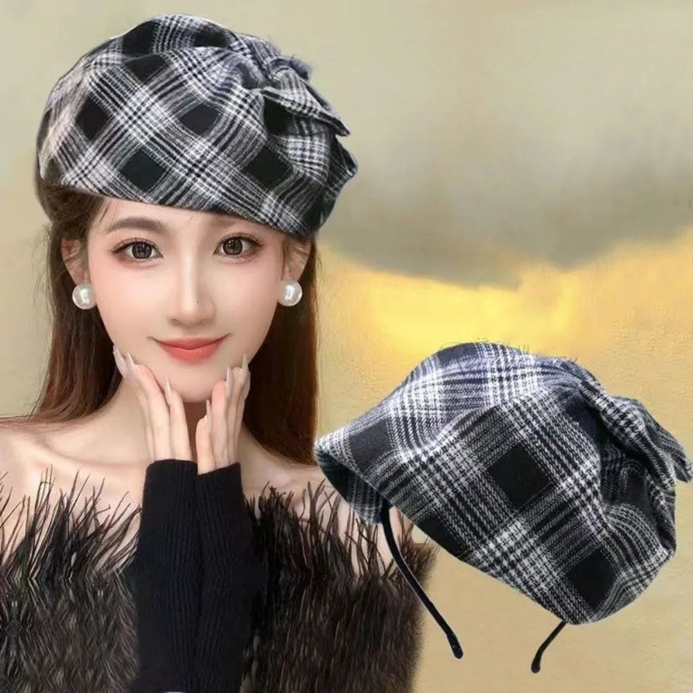 Retro Checkered Bowknot Half-Cap Headband | Vintage Style Fashion Headband Qme