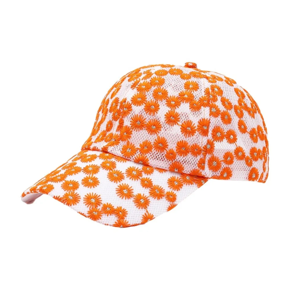 Embroidered Flower Baseball Cap – Adjustable & Breathable Embroidered Baseball Cap Qme Orange