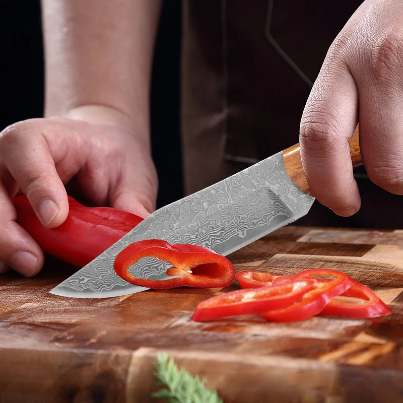 Damascus Steel Kitchen Knife – Hand Forged Wood Handle | InLeung Damascus Kitchen Knife Qst