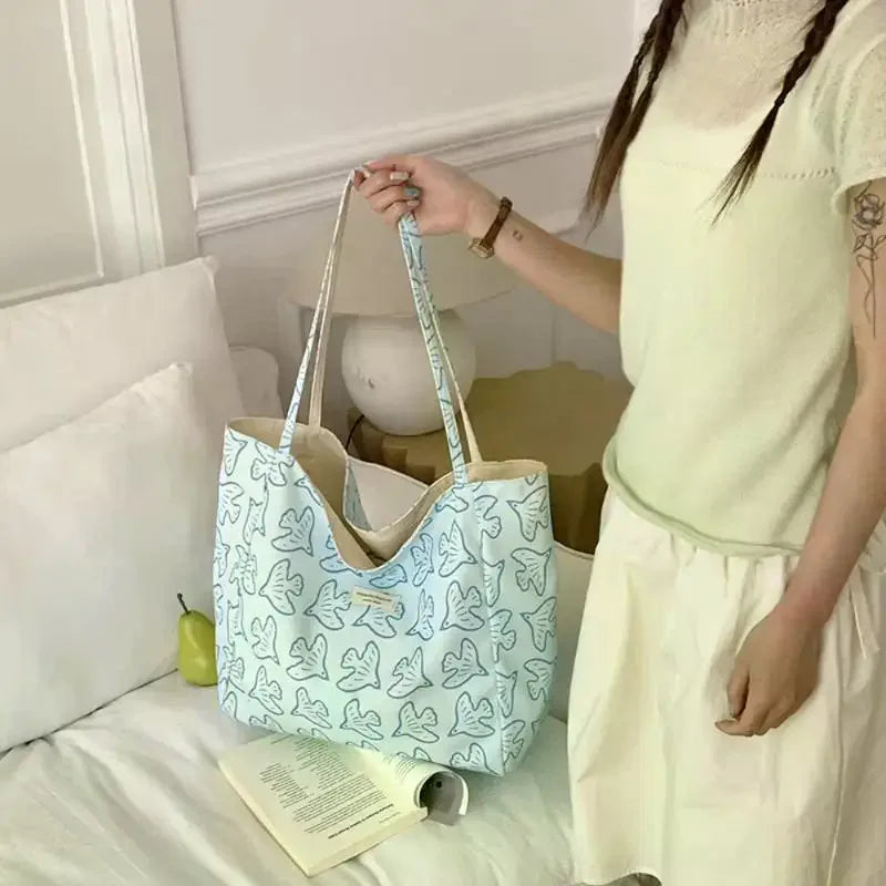 Reversible Canvas Tote Bag | Cute Pigeon Print, Large Capacity Canvas Tote Bag Qme