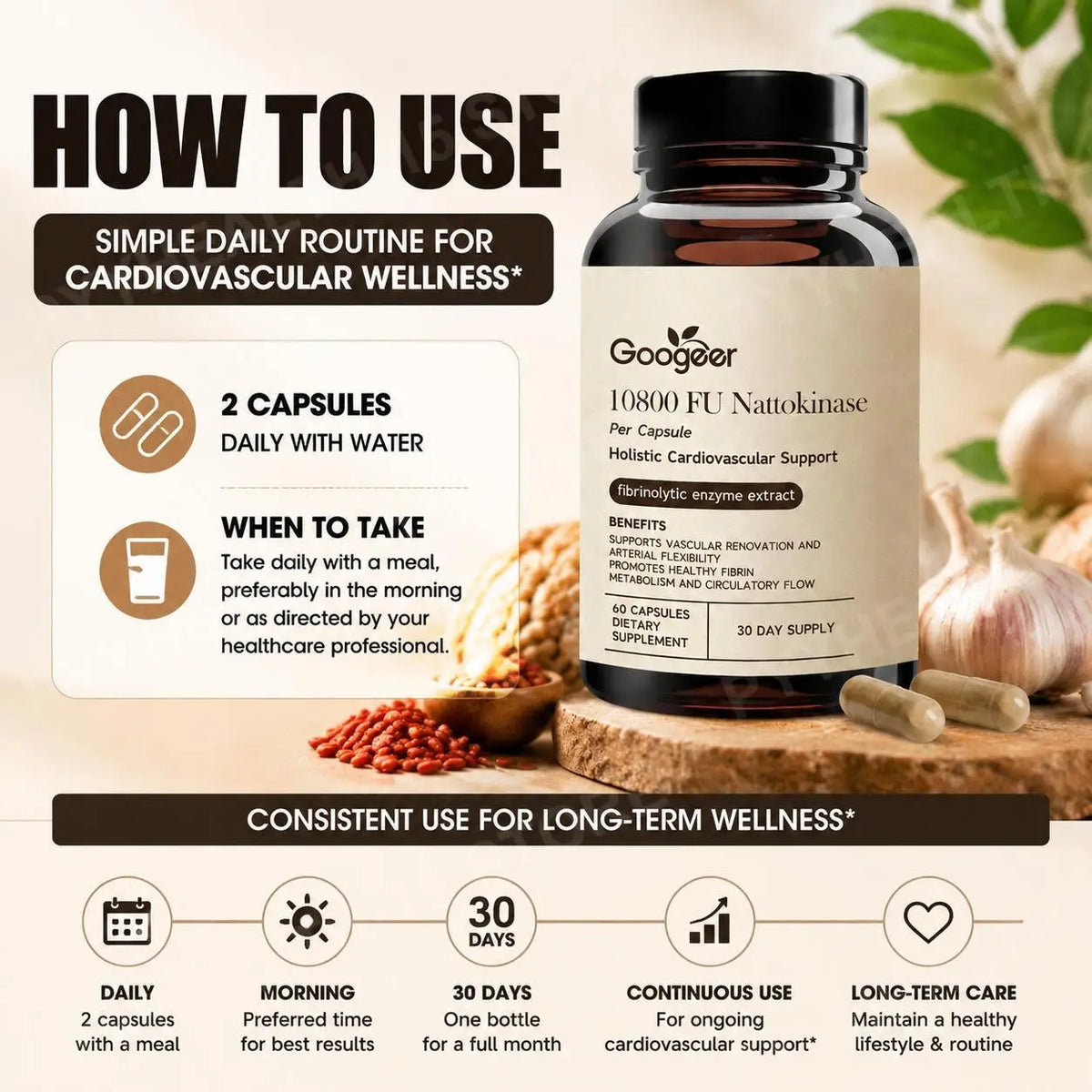 Googeer Enzyme CoQ10 Vegan Capsules – Non-GMO, 60ct Wellness Supplement Qst