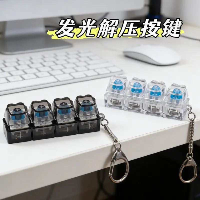 4-Key Illuminated Mechanical Keychain Glowing Clicker Keycap Novelty Keychain Qst