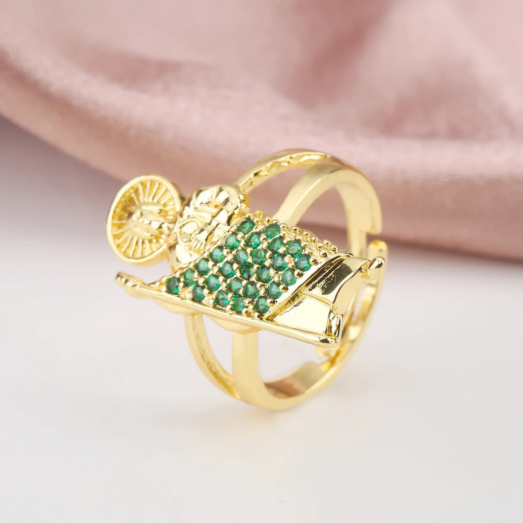 St. Jude Resizable Religious Ring – Cubic Zirconia, Unisex Religious Fashion Ring Qme green resizable