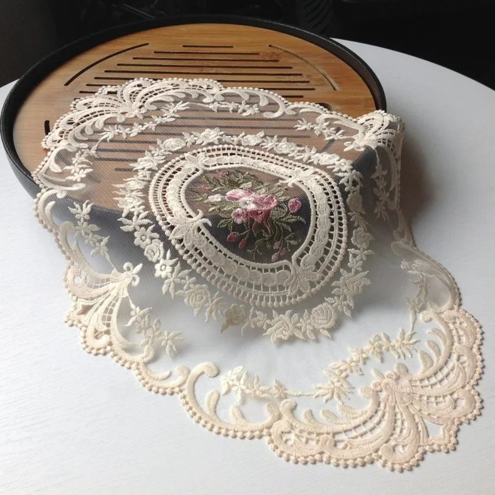 European Oval Lace Embroidered Table Coaster Mat 31x43cm Table Coaster Mat Qme