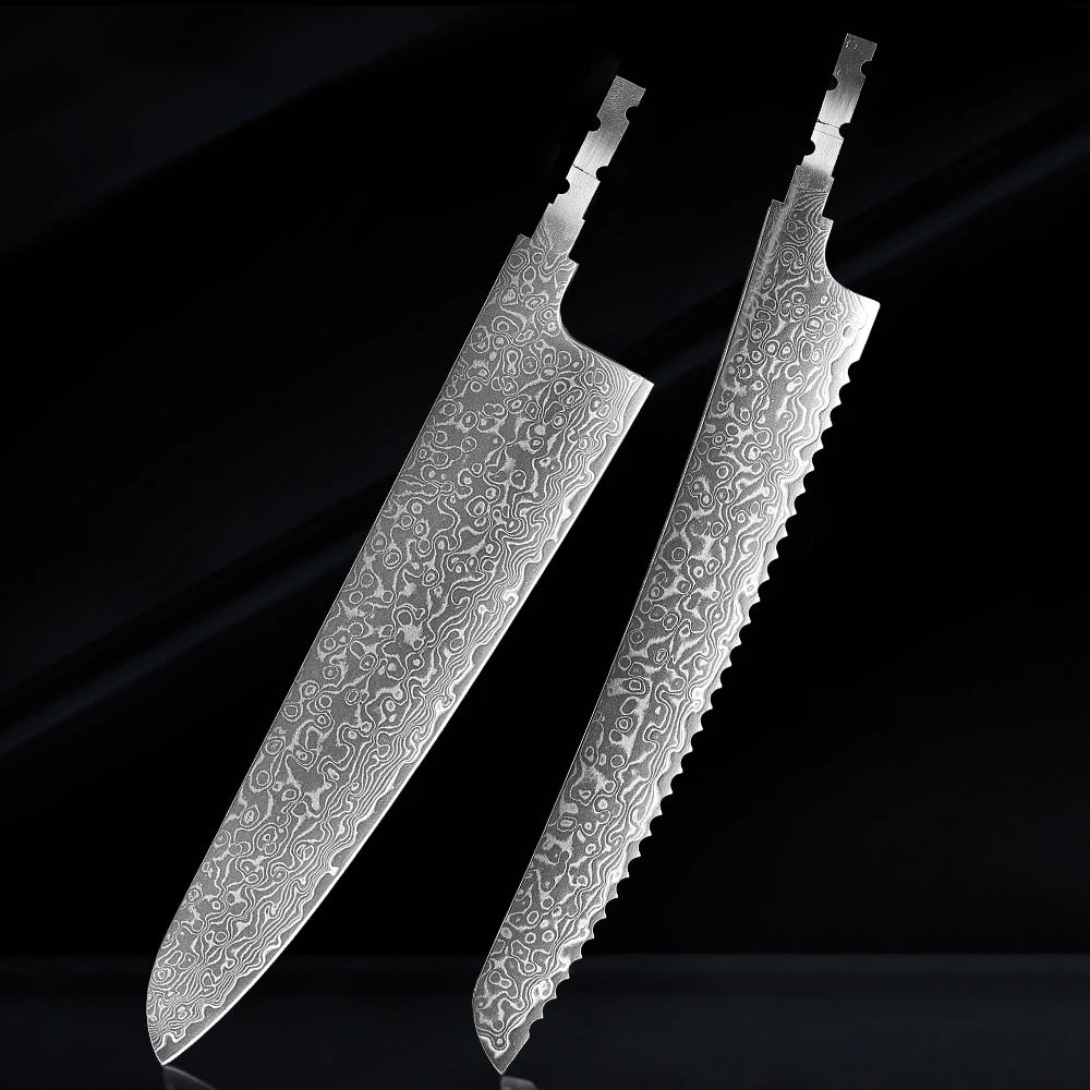 TURWHO Damascus Blank Blade Chef Knife Set – AUS-10, 67 Layer DIY Blank Knife Blade Qst 2PCS-2