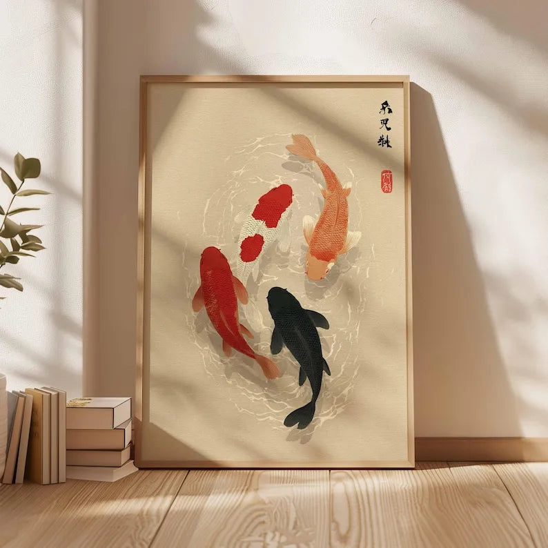 Japanese Koi Fish Canvas Poster | Minimalist Zen Wall Art Canvas Wall Art Qst