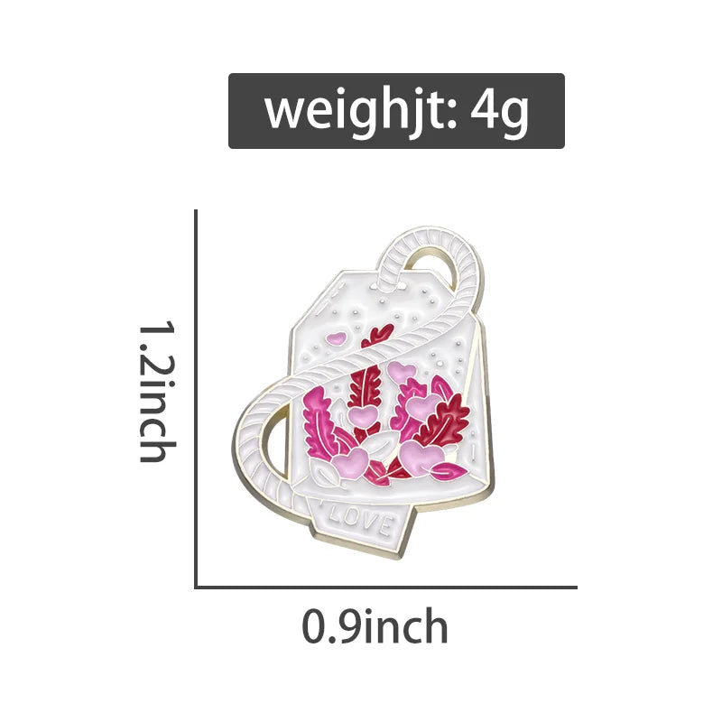Cartoon Enamel Pin Pink Leaf Heart Brooch Badge | Metal Pin Enamel Brooch Pin Qme