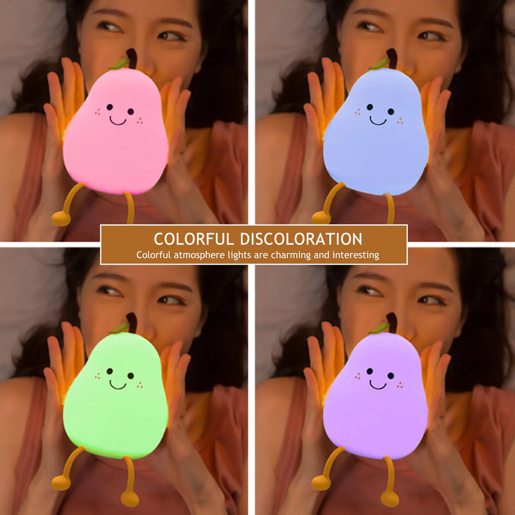 Pear Night Light 7-Color Dimmable Touch Control USB Rechargeable LED Night Light Qme