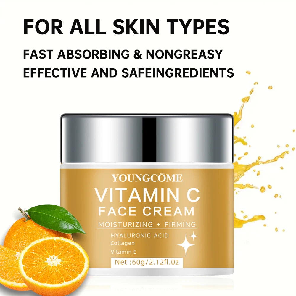 YOUNGCOME Vitamin C & Hyaluronic Acid Cream – Brightening Facial Moisturizer Cream Qst