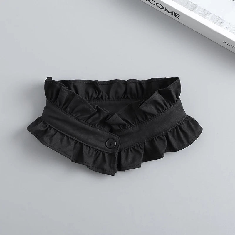 Women's Ruffle Detachable Collar & Fake Cuff Set – Button Stand Detachable Collar Set Qst black