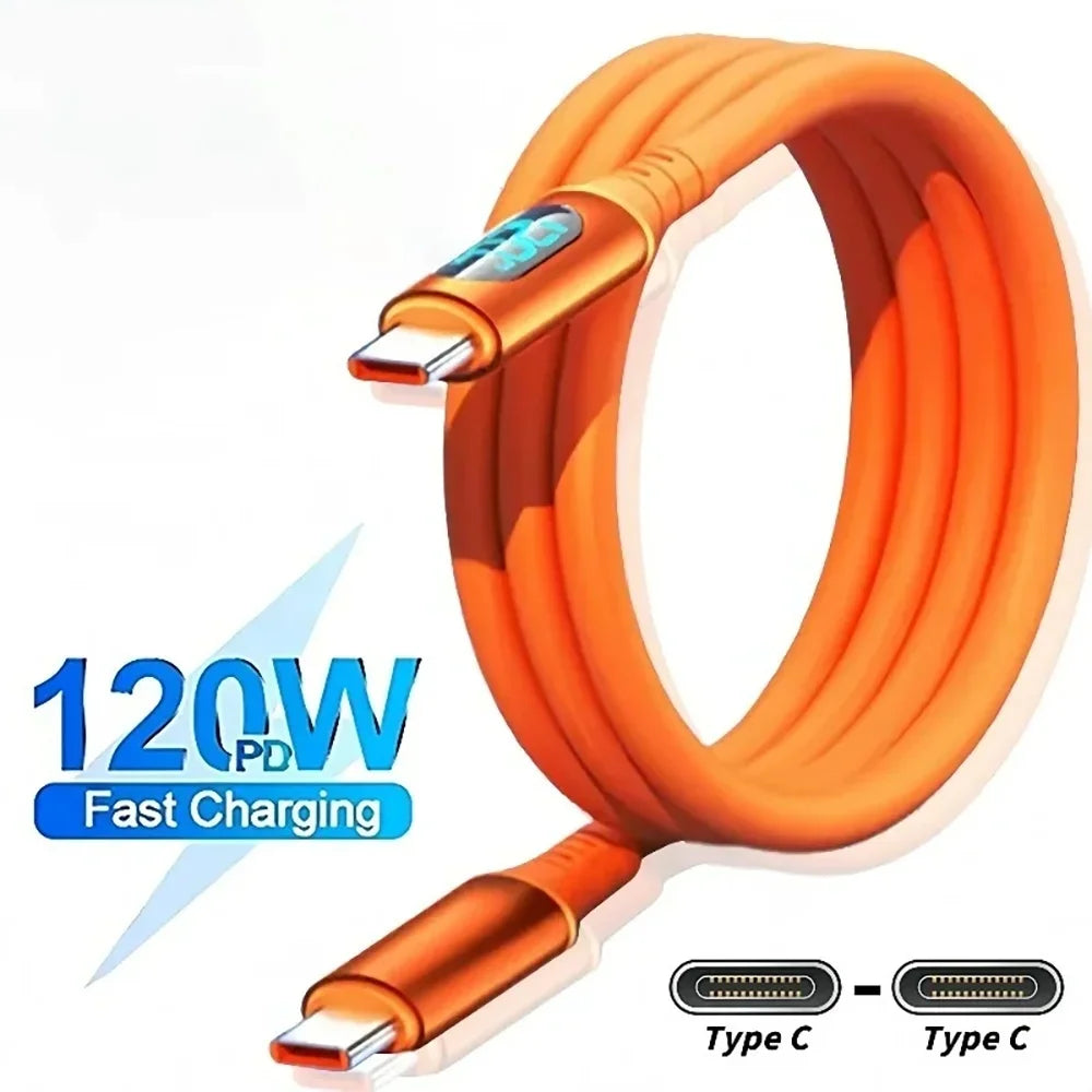 USB-C 120W Fast Charging Cable with LED Digital Display USB-C Charging Cable Qme
