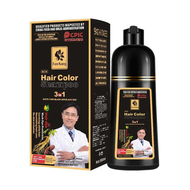 REAROYA Black Hair Dye Shampoo – Plant-Based Formula 500ml Hair Dye Shampoo Qst Black