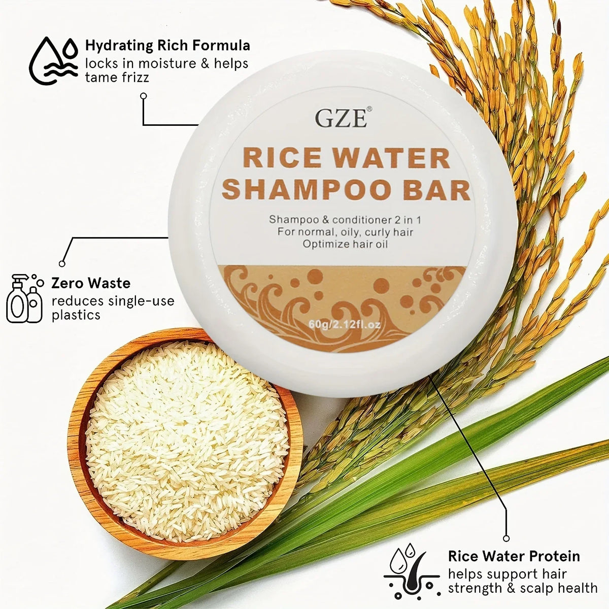 GZE Rice Water Shampoo Bar & Solid Conditioner for Hair Solid Shampoo Bar Qme