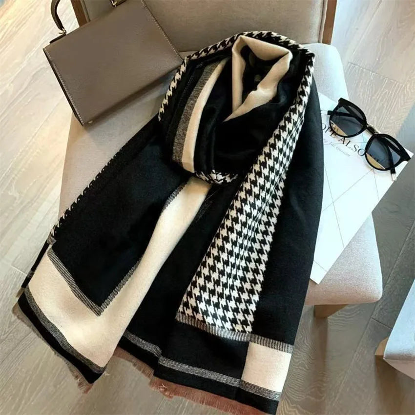Women's Houndstooth Jacquard Scarf Shawl – Autumn Winter Winter Scarf Shawl Qst