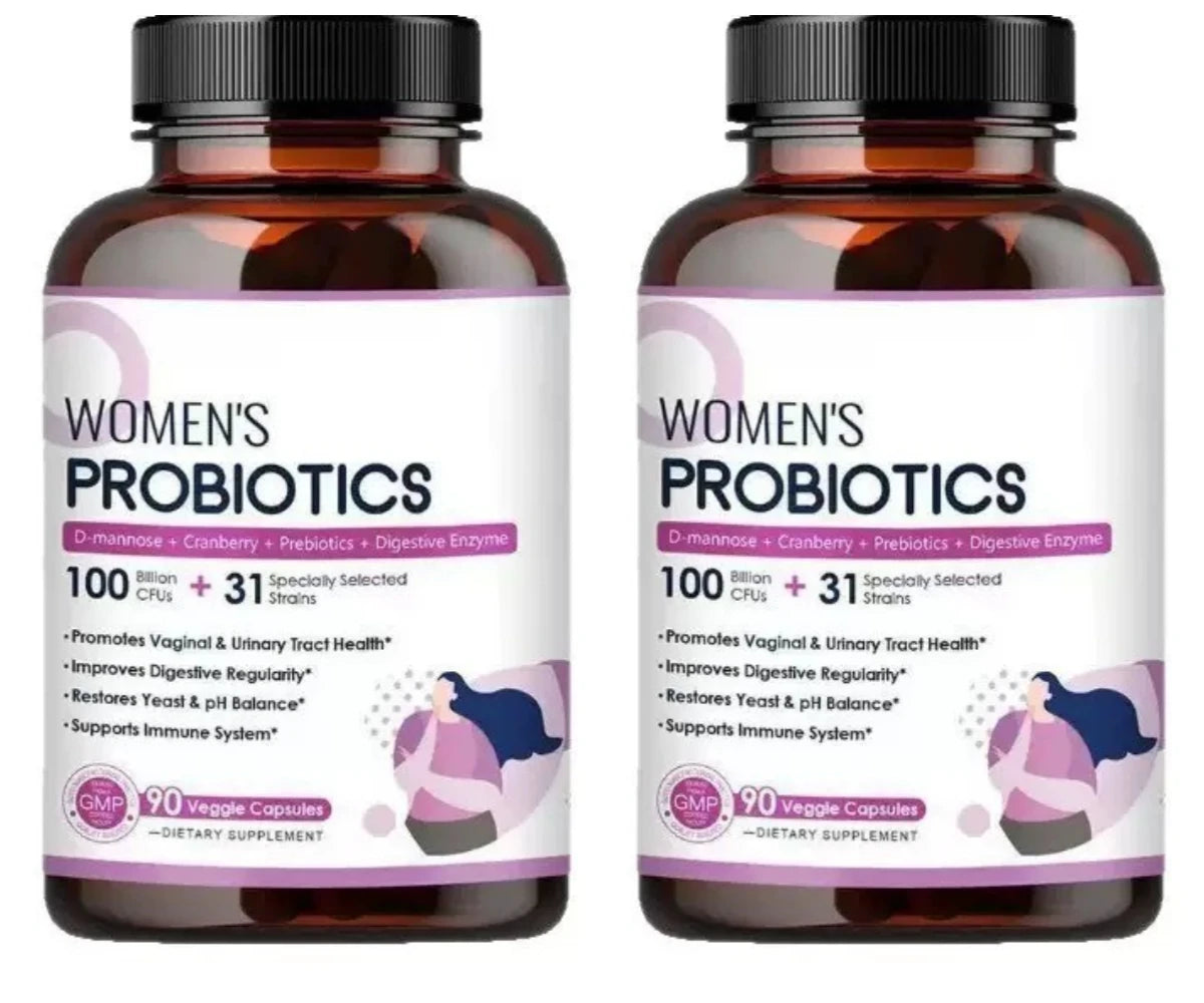 Women's Probiotics 100B CFUs 31 Strains D-Mannose Cranberry 90 Caps Women's Probiotic Supplement Qst 2 bottles