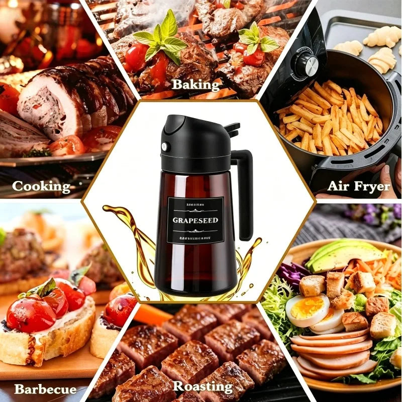 Glass Olive Oil Sprayer Dispenser – 2-in-1 Spray & Pour, 470ml Oil Sprayer Dispenser Qme