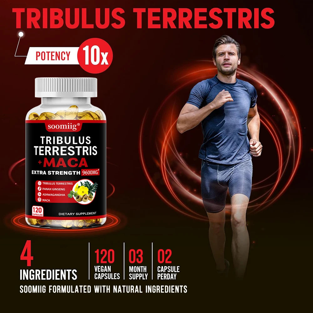 Tribulus Terrestris Capsules with Ashwagandha, Ginseng & Maca Herbal Supplement Qst