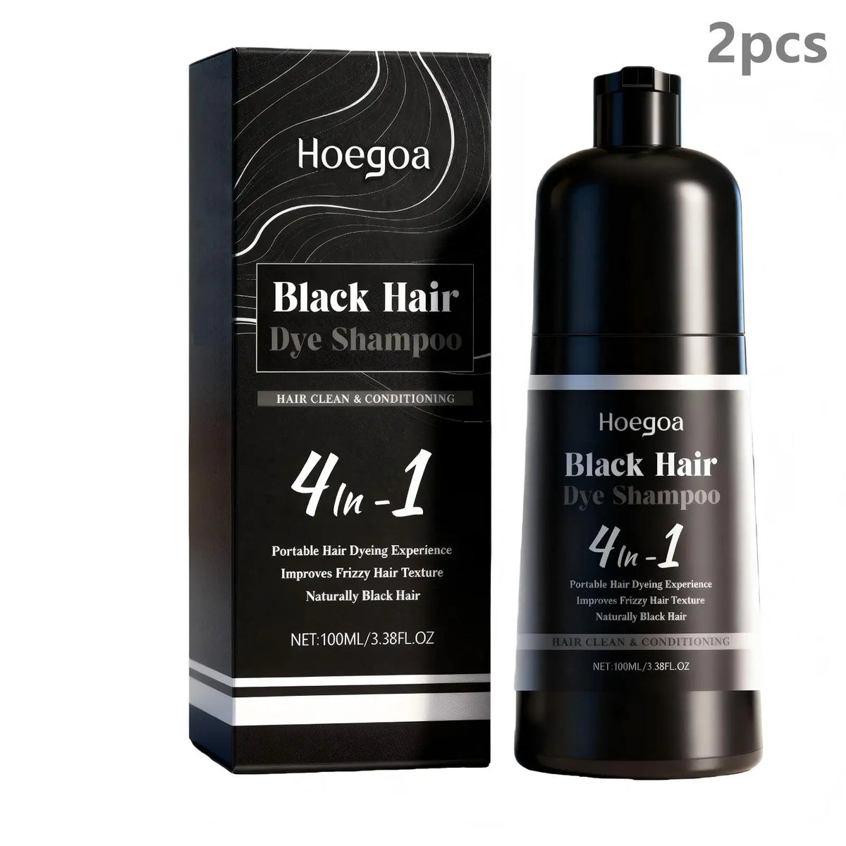 Hoegoa 4-in-1 Black Hair Coloring Shampoo – Herbal Formula Hair Coloring Shampoo Qst 2pcs