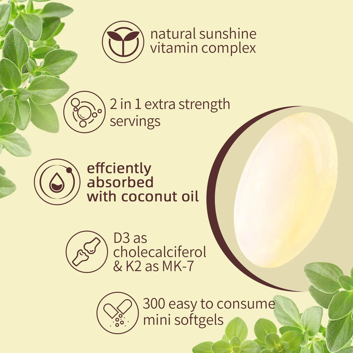 Vitamin D3 & K2 180 Softgels – Non-GMO with Coconut Oil Vitamin Supplement Qst