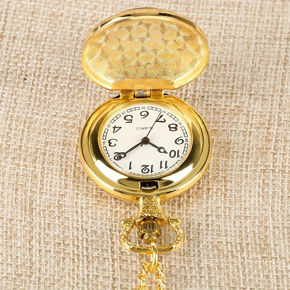 Retro Golden Coin Quartz Pocket Watch – Commemorative Collectible Quartz Pocket Watch Qme