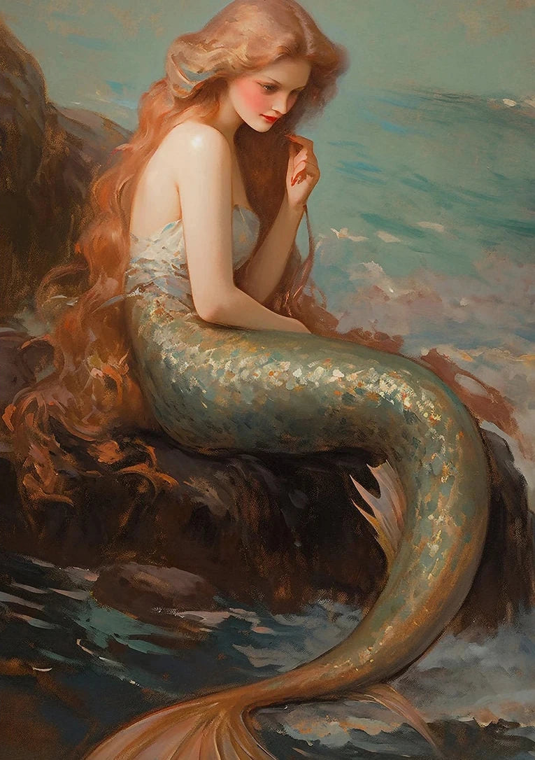 Vintage Mermaid on the Reef Canvas Wall Art Print Canvas Wall Art Qst 10 30x40cm Unframed