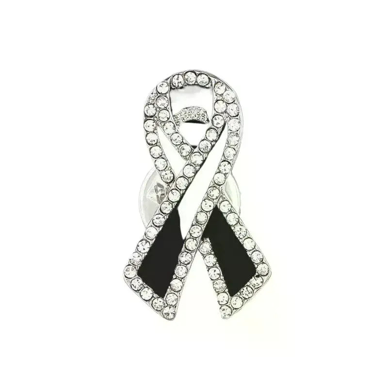 Black Rhinestone Ribbon Brooch Pin | Alloy Memorial Badge Rhinestone Brooch Pin Qme