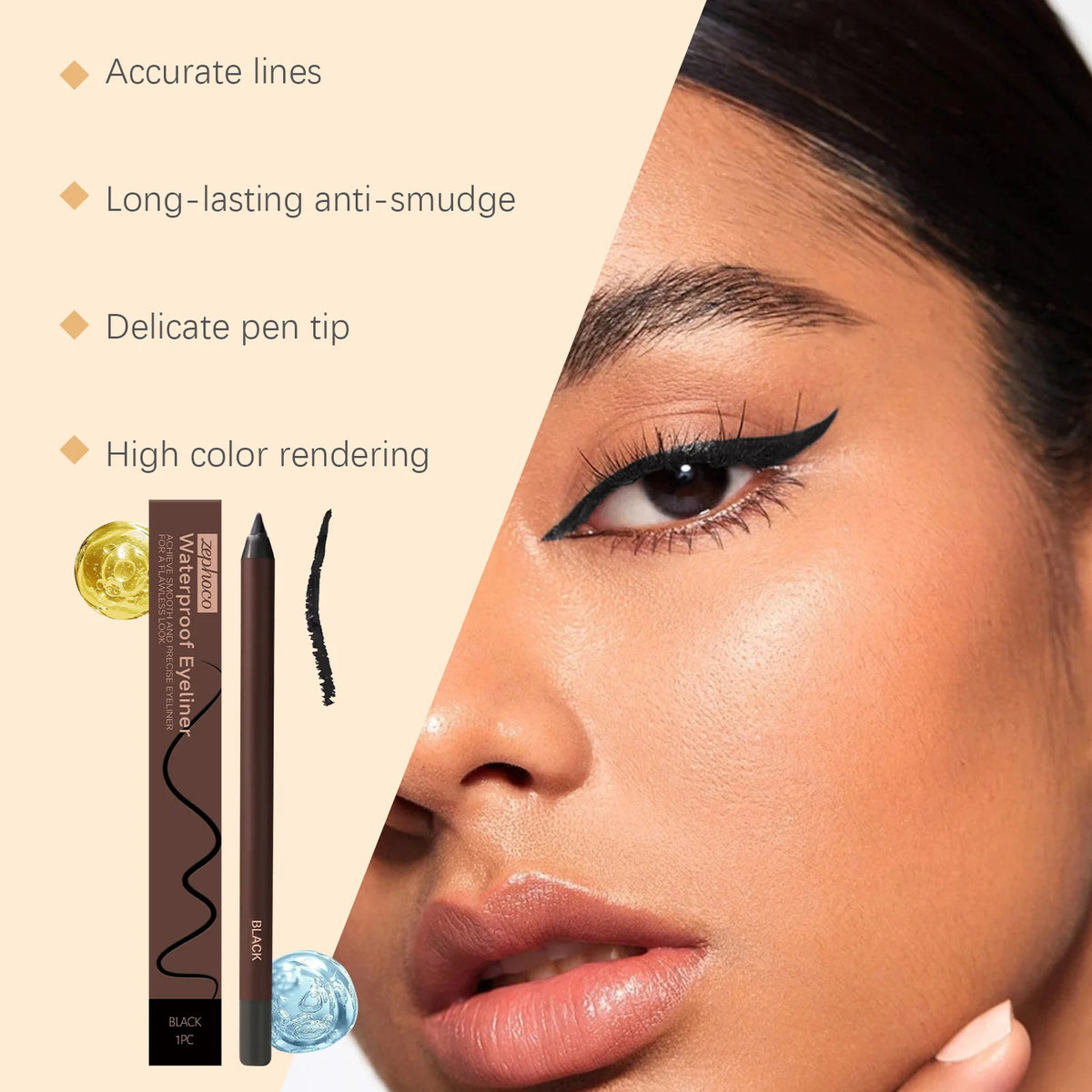 Zephoco Brown Gel Eyeliner Pencil – Waterproof, Long-Lasting Gel Eyeliner Pencil Qst