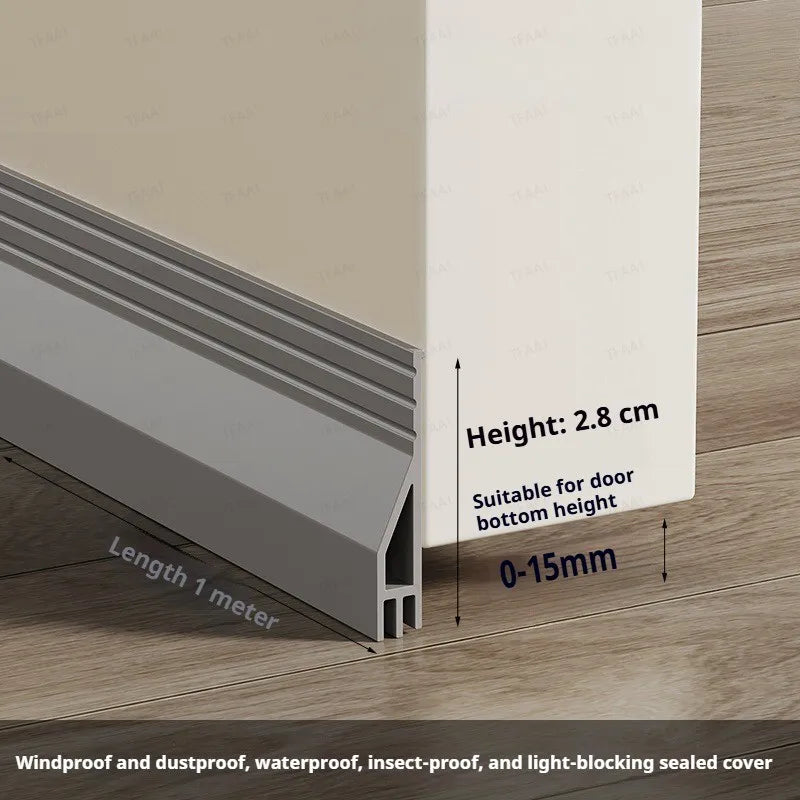 TPE Door Bottom Gap Sealing Strip Self-Adhesive 3-Layer 1M Door Weather Stripping Qme Small Grey 1Pc