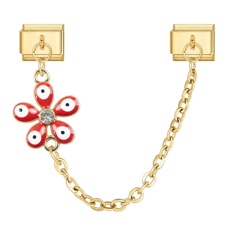 Zircon Fruit Italian Charm – Apple Strawberry Cherry, 9mm Italian Charm Link Qme Style 8