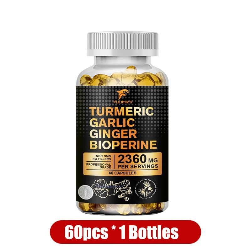 Turmeric Curcumin with BioPerine, Garlic & Ginger Supplement Herbal Supplement Qst 1 Bottles 60pcs