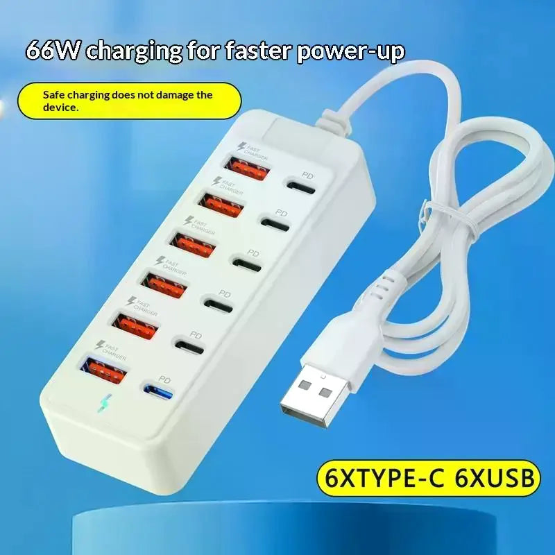 12-in-1 USB & USB-C Charging Station – 6+6 Port Fast Charger USB Charging Station Qme