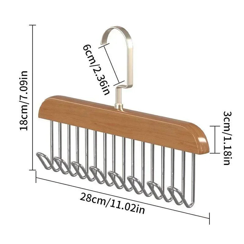 Retro Solid Wood Hanger 8 Hooks – Belt, Tie & Bra Organizer Closet Hook Rack Qme