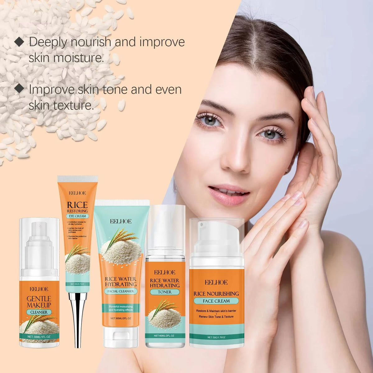 Rice Skincare 5-in-1 Brightening Makeup Remover Toner Set Skincare Gift Set Qme