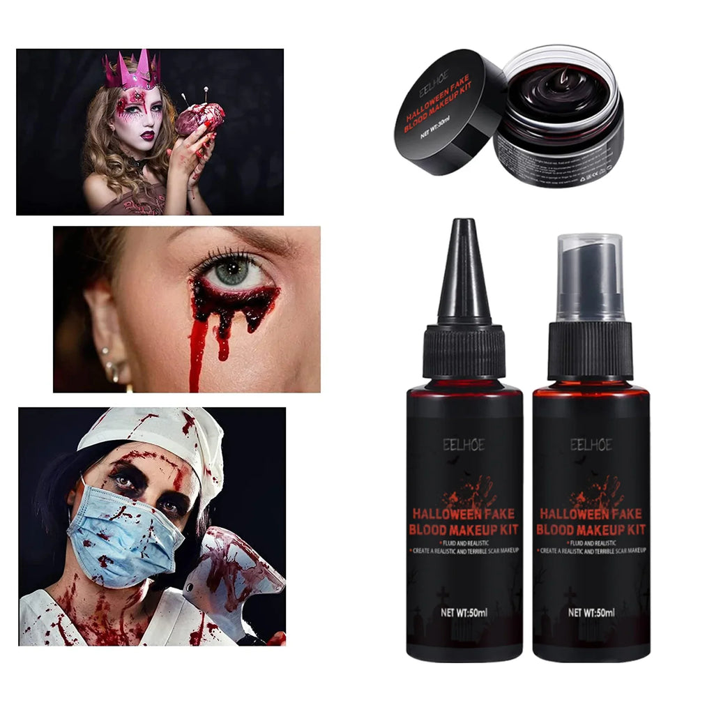 Halloween Fake Blood Makeup SFX Kit – Washable Spray & Cream SFX Costume Makeup Qme