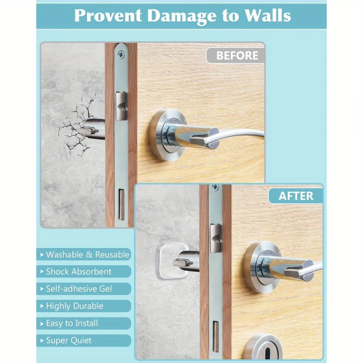 6-Piece Self-Adhesive Door Stop Wall Protectors – Clear Bumpers Door Stop Bumper Qme