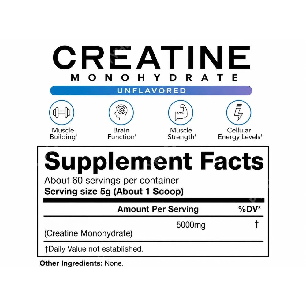 Creatine Monohydrate Powder 5000mg – 60 Servings Unflavored 300g Fitness Supplement Qst