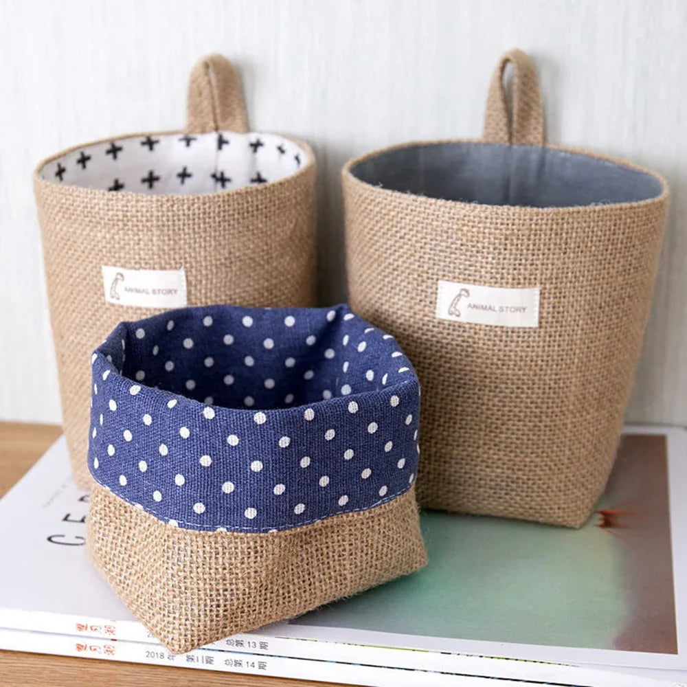 Nordic Hanging Wall Pocket Basket – Cotton Linen Storage Organizer Wall Storage Basket Qme